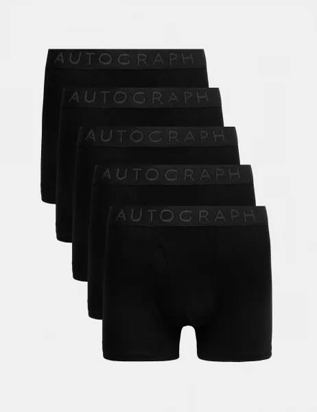 Autograph 5 Pack Cotton Rich Ribbed Stretch Trunks Black