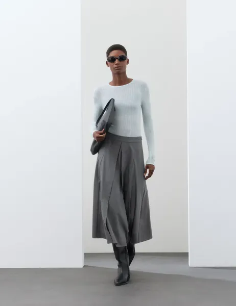 Autograph Pleated Midaxi Full Circle Skirt with Wool Grey