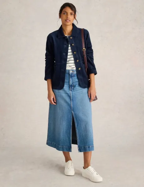 White Stuff Cotton Rich Cord Short Jacket Navy