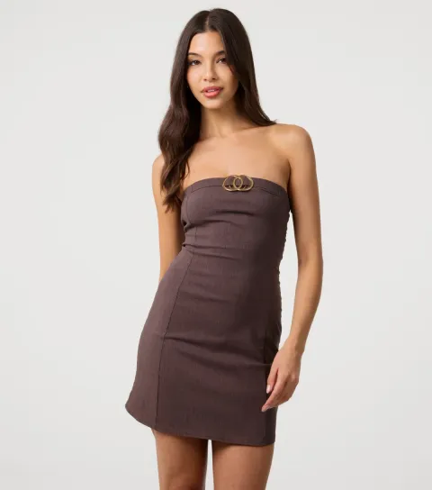 Women's Brown Bandeau Mini Dress