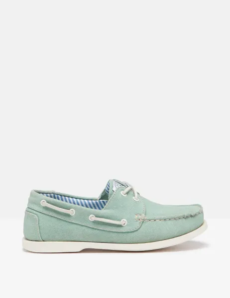 Joules Canvas Lace Up Flat Boat Shoes Green