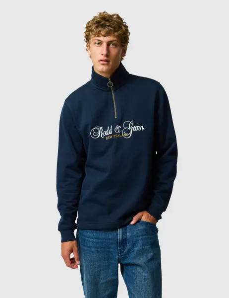 Rodd & Gunn Jubilee Pure Cotton Half Zip Sweatshirt Navy Mix