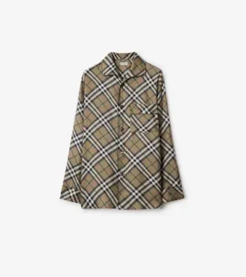 Check Silk Pyjama Shirt in Linden beige - Men, Cotton