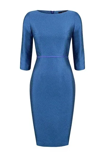 Jade Blue Herringbone Jacquard Dress - Angela