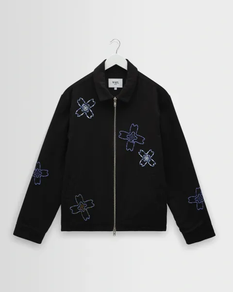 Eldon - Black Floral Embroidered Cotton Twill Jacket