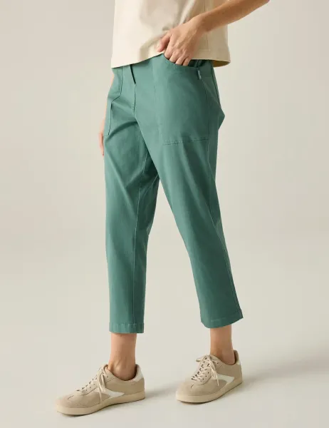 Regatta Shorebella Cotton Blend Straight Leg Cropped Trousers Green Mix