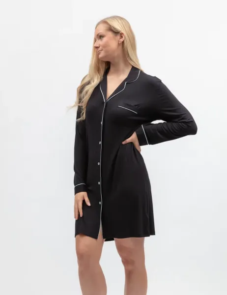 Cyberjammies Jersey Revere Collar Nightshirt Black