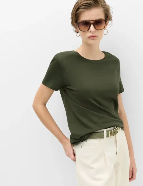 Marks & Spencer Pure Cotton Crew Neck T-Shirt Dark Khaki
