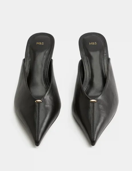 Marks & Spencer Kitten Heel Pointed Toe Mules Black