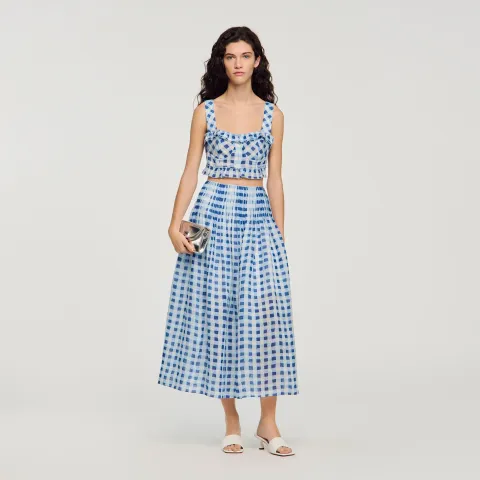 Long gingham linen skirt