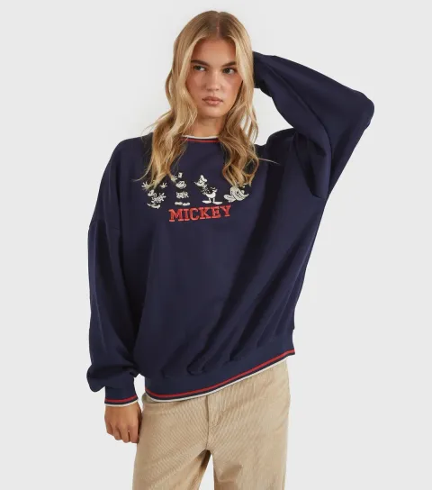 Women's Navy Mickey Mouse and Friends Embroidered Sweatshirt