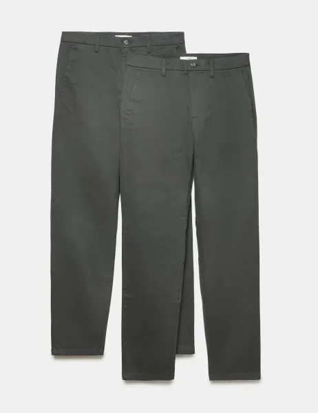 Marks & Spencer 2 Pack Regular Fit Stretch Chinos Dark Pewter