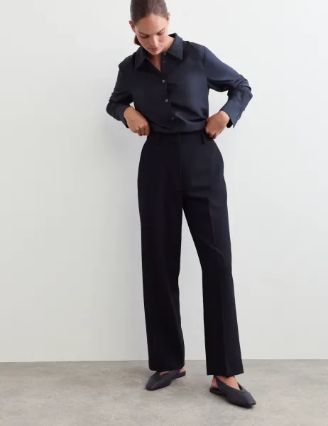 Jaeger Pure Wool Straight Leg Trousers Navy