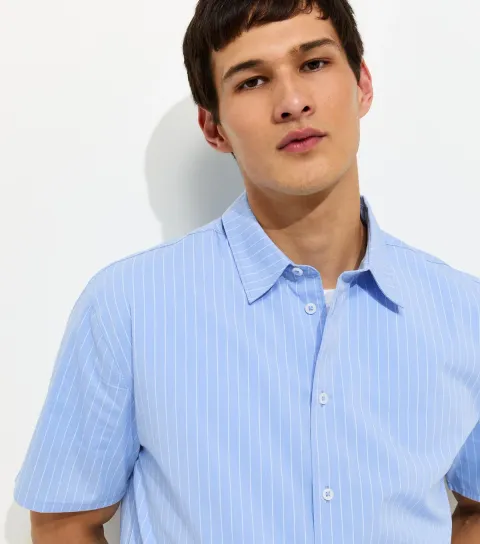 Men's Light Blue Boxy Poplin Stripe Shirt