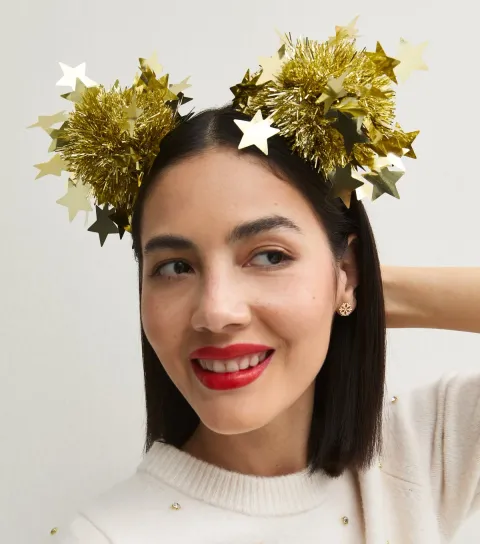 New Look Gold Christmas Tinsel Bunched Headband
