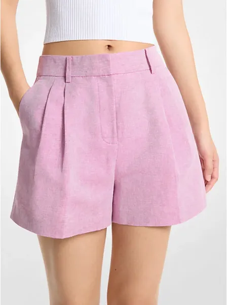 Pleated Linen and Cotton Shorts