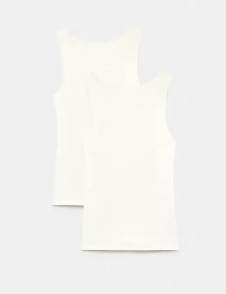 Marks & Spencer 2 Pack Medium Warmth Thermal Pointelle Vests White