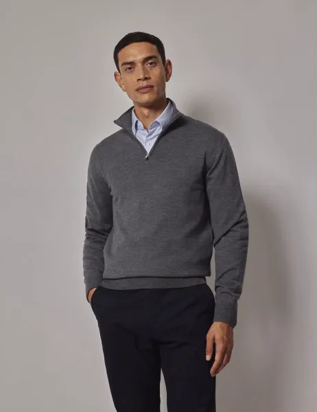 Hawes & Curtis Pure Wool Half Zip Jumper Grey