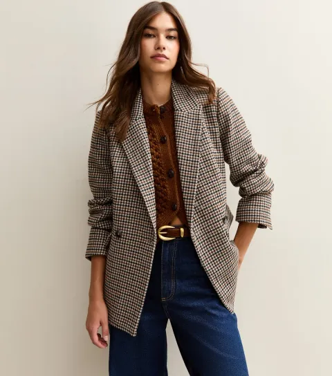 Women's Brown Brushed Texture Checked Blazer