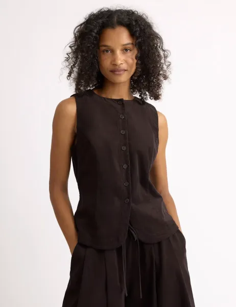 Albaray Pure Cotton Cord Button Through Waistcoat Brown