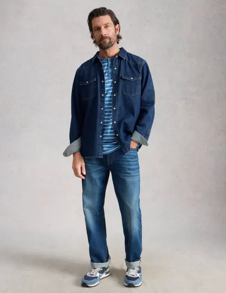 White Stuff Regular Fit Pure Cotton Striped Shirt Dark Blue Denim