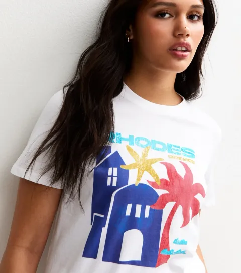 Women's White Rhodes Print T-Shirt