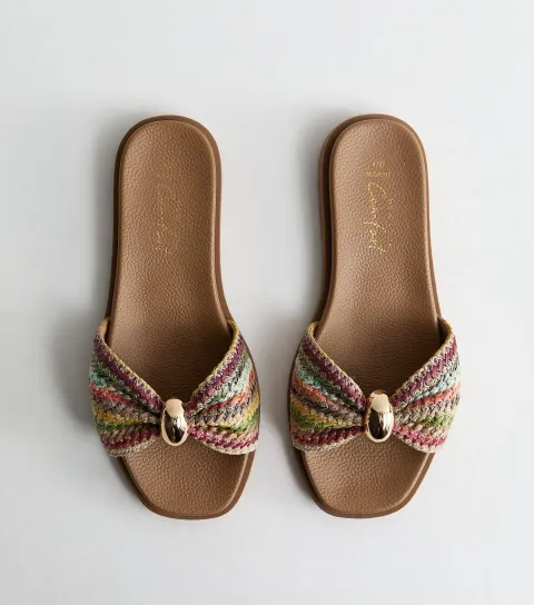 Women's Wide Fit Multicolour Faux Raffia Ring Mule Sandals Vegan