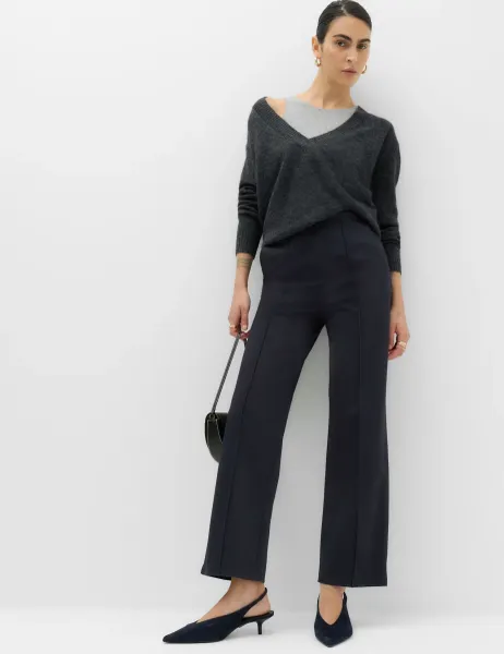Marks & Spencer Jersey Twill Straight Leg Ankle Grazer Trousers Dark Navy