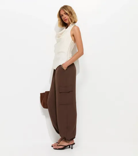 New Look Women's Darl Brown Cargo Style Cuffed Trousers