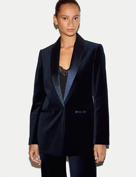 Jigsaw Velvet Tailored Shawl Collar Blazer Navy