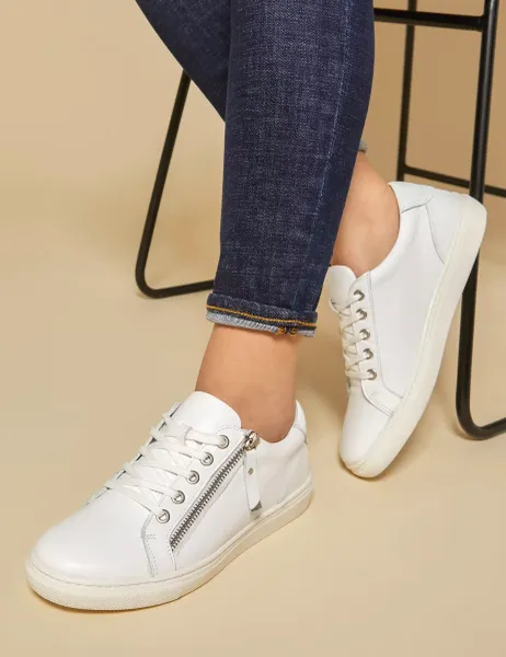 Jones Bootmaker Leather Zip Up Trainers White