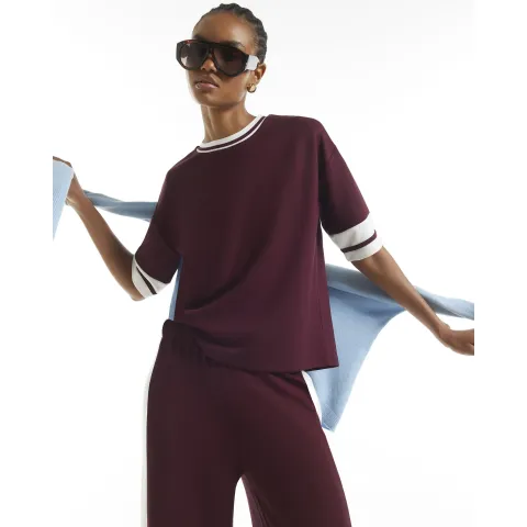 River Island Burgundy Premium Tipped Boxy T-Shirt