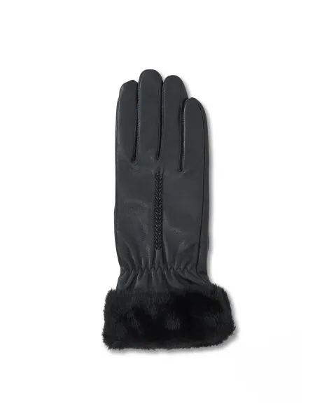 Dents Leather Nieve Faux Fur Cuff Gloves