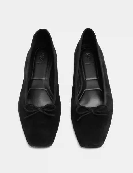 Marks & Spencer Suede Flat Square Toe Ballet Pumps Black