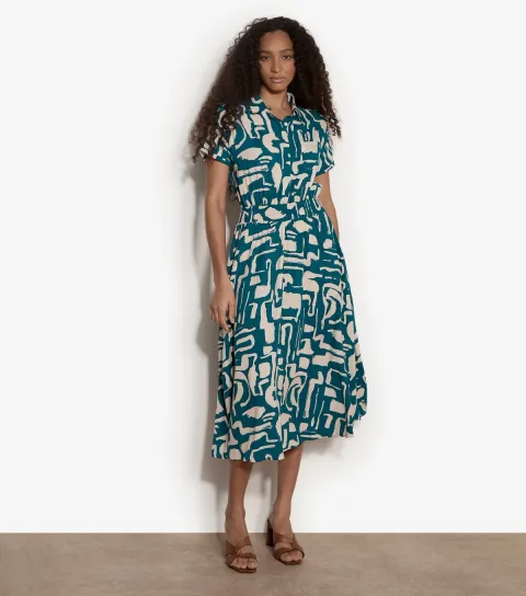 Women's Teal Grecian Geo Print Midi Dress