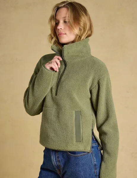 Joules Cropped Quarter Zip Fleece Olive