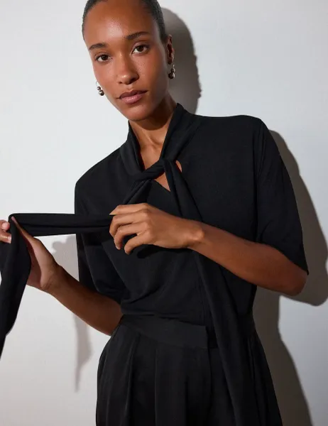 Whistles Short Sleeve Tie Jersey Top Black