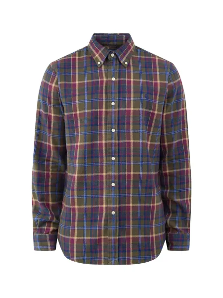Polo Ralph Lauren Custom Fit Brushed Cotton Stripe Check Shirt - Olive & Berry