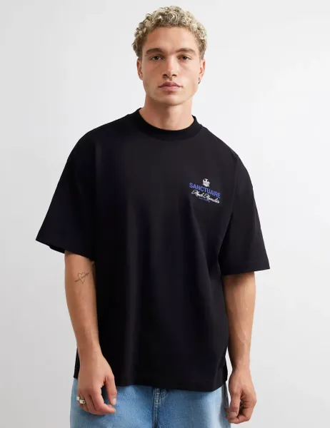 Oversized Pure Cotton Graphic Short Sleeve T-Shirt Black