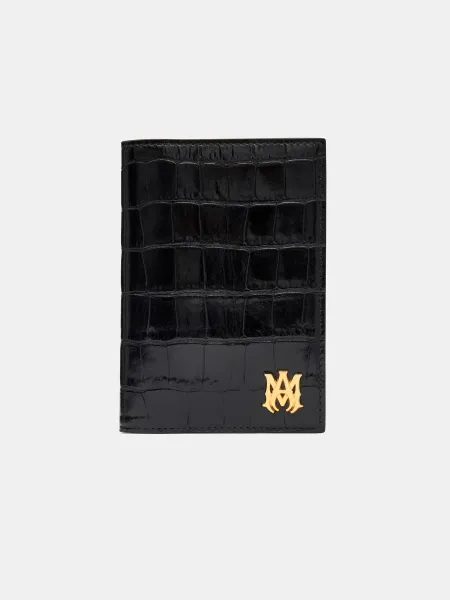 CROC EMBOSSED PASSPORT HOLDER - BLACK