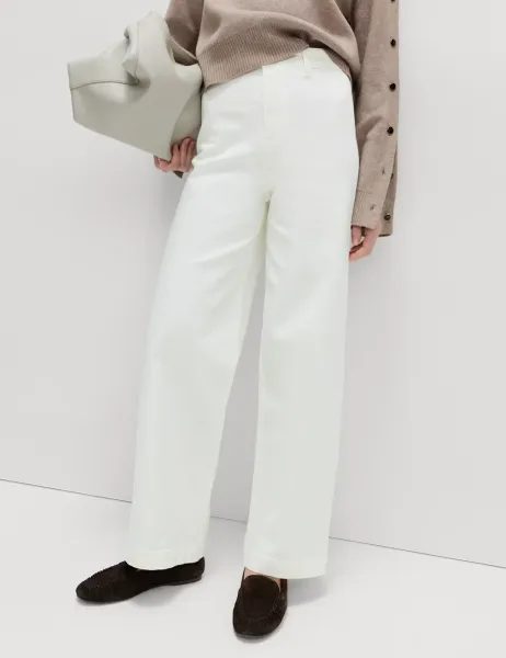 Marks & Spencer High Waisted Wide Leg Ankle Grazer Jeans Soft White