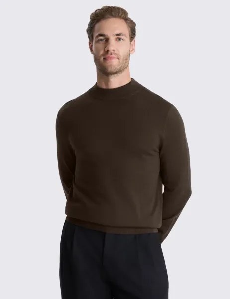 Moss Merino Wool Rich High Neck Jumper Dark Brown