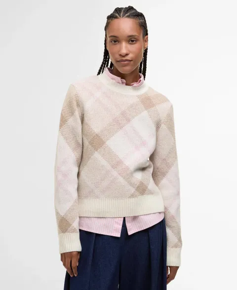 Sara Tartan Wool-Blend Crew Neck Jumper