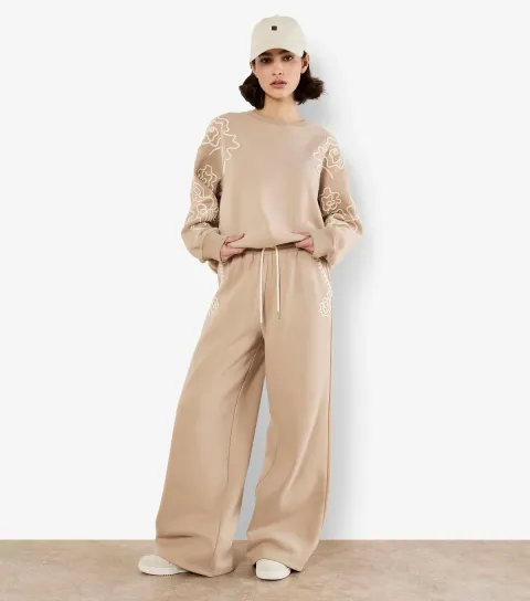 Women's Brown Floral Embroidered Trousers