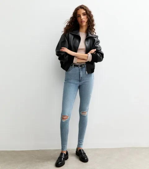 Women's Tall Blue Ripped Knee Skinny Jeans