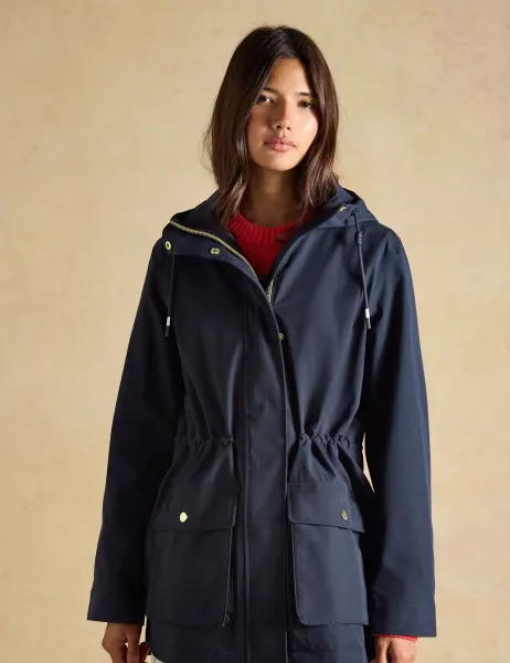 Joules Cotton Rich Waterproof Hooded Raincoat Navy