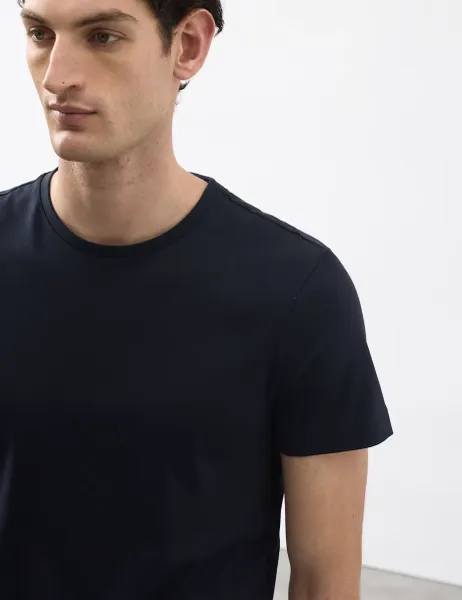 Autograph Pure Supima Cotton Slim Fit Crew Neck T Shirt Dark Navy