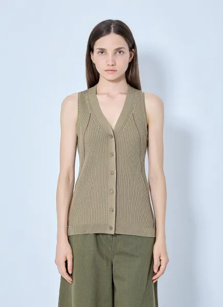 Max Mara Ribbed Knit Button-Down Vest