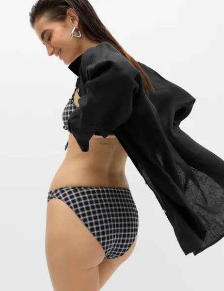 Marks & Spencer Checked High Leg Bikini Bottoms Black Mix