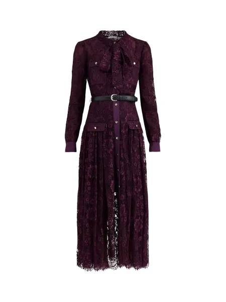 Self-Portrait Purple Lace Tie Neck Midi Dress